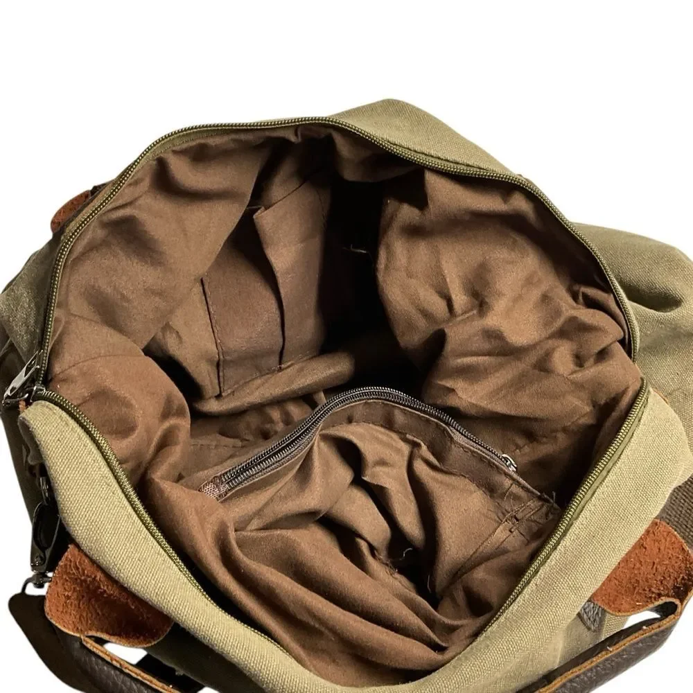 K2 Classic Fashion Tan Canvas Brown Faux Leather Accents Crossbody Messenger Bag